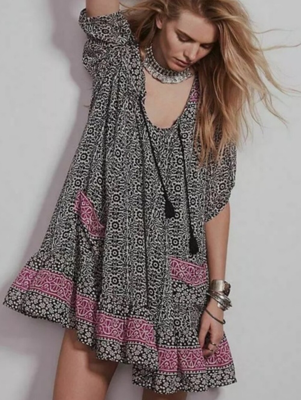 Free People Penny Lane Boho Chiffon Babydoll Dress XS Pockets Lined